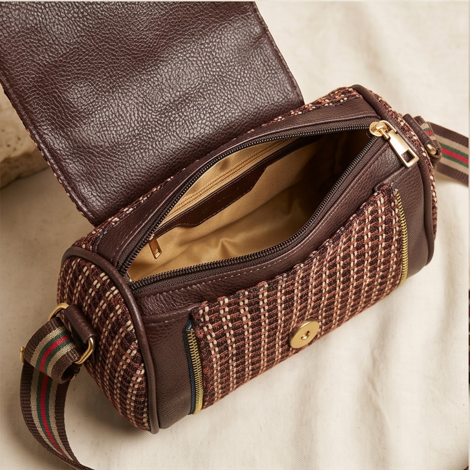 Women's Brown Textured Crossbody Sling Bag with Tassel Detail-3