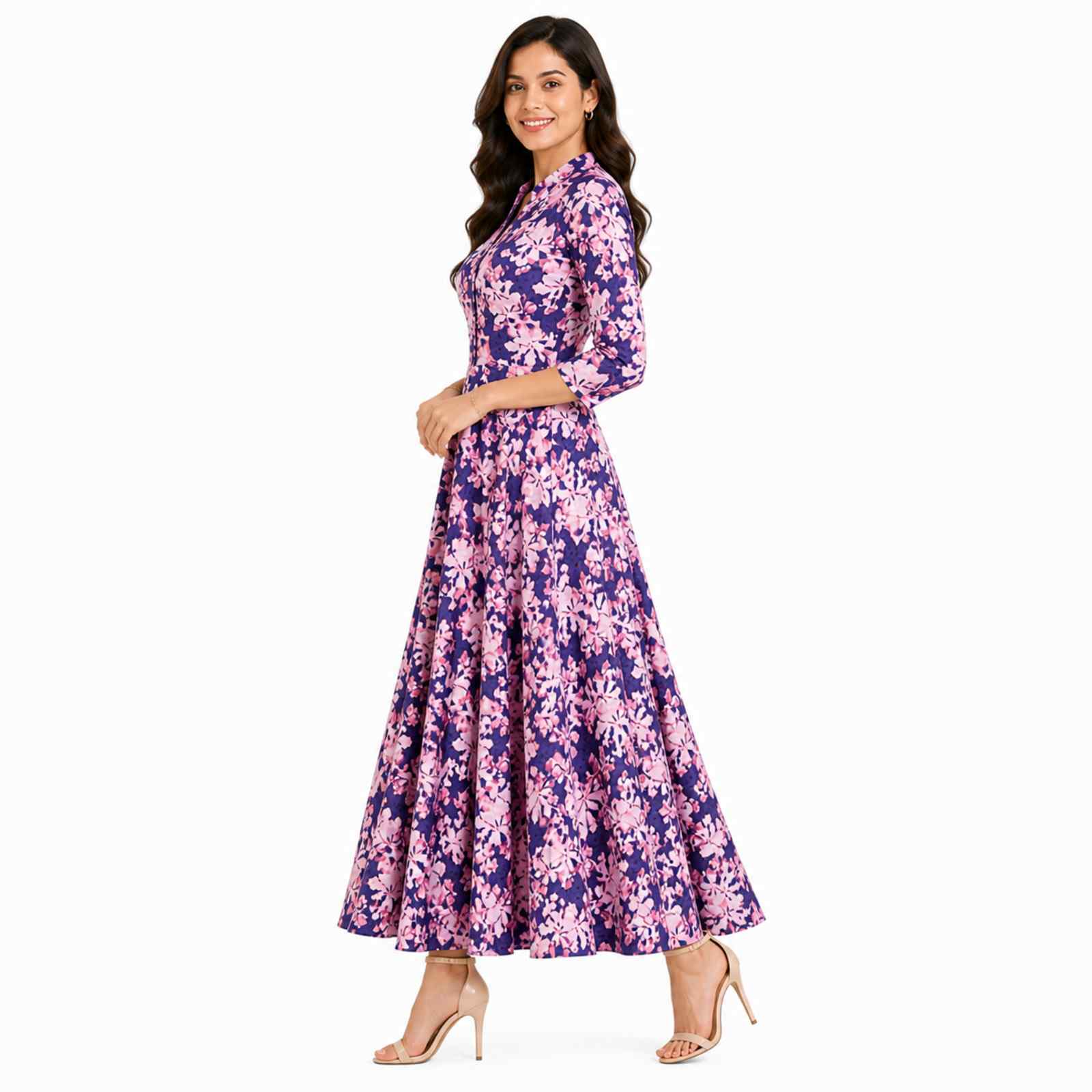 Lavender Bloom Printed Long Dress-3
