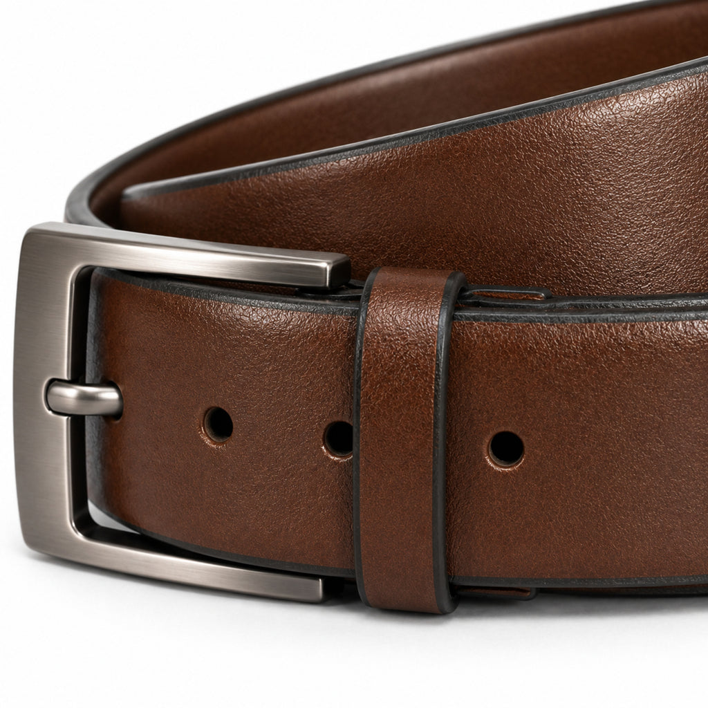 Men's Brown Textured Leather Belt with Silver Buckle-3