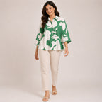 Women's Vibrant Green Bold Floral Print Button-Down Top-1