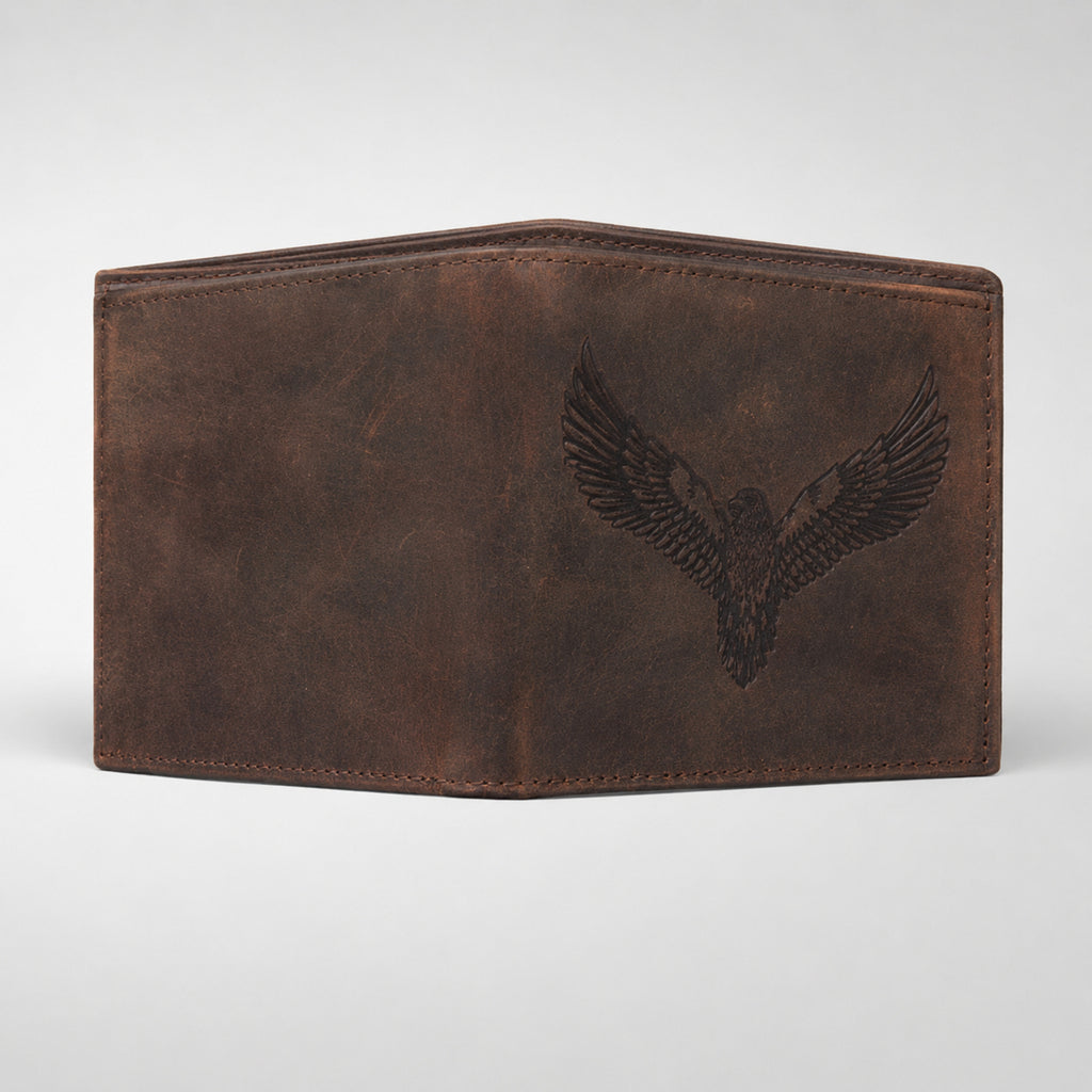 Men's Luxury Distressed Dark Brown Leather Bifold Wallet with Embossed Eagle Accent-2
