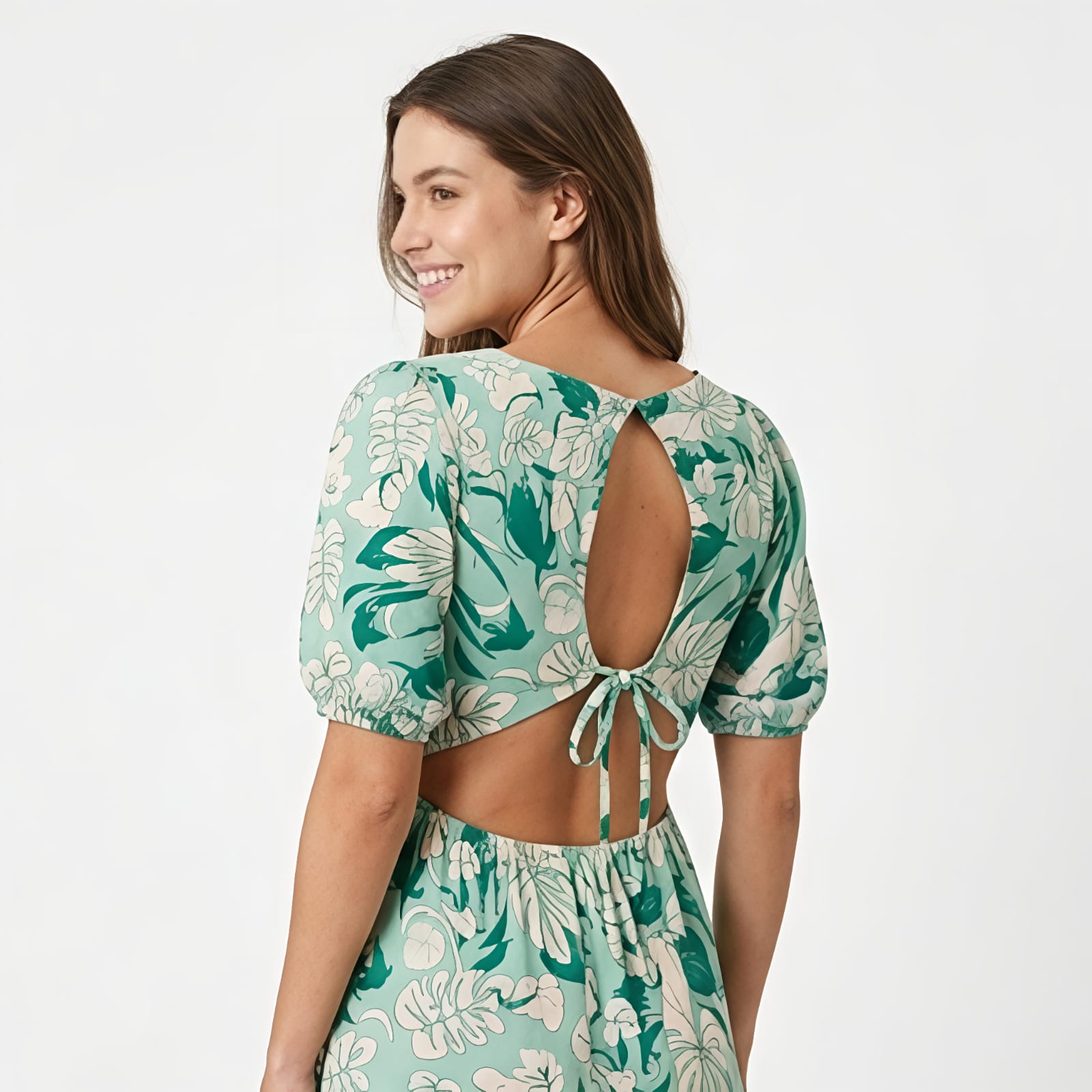 Women's Mint Floral Cut-Out Maxi Dress-2
