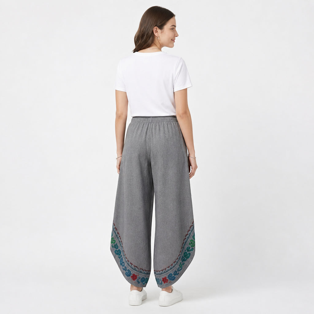 Grey Bloom Draped Wrap Trousers-4