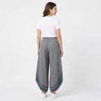Grey Bloom Draped Wrap Trousers-4