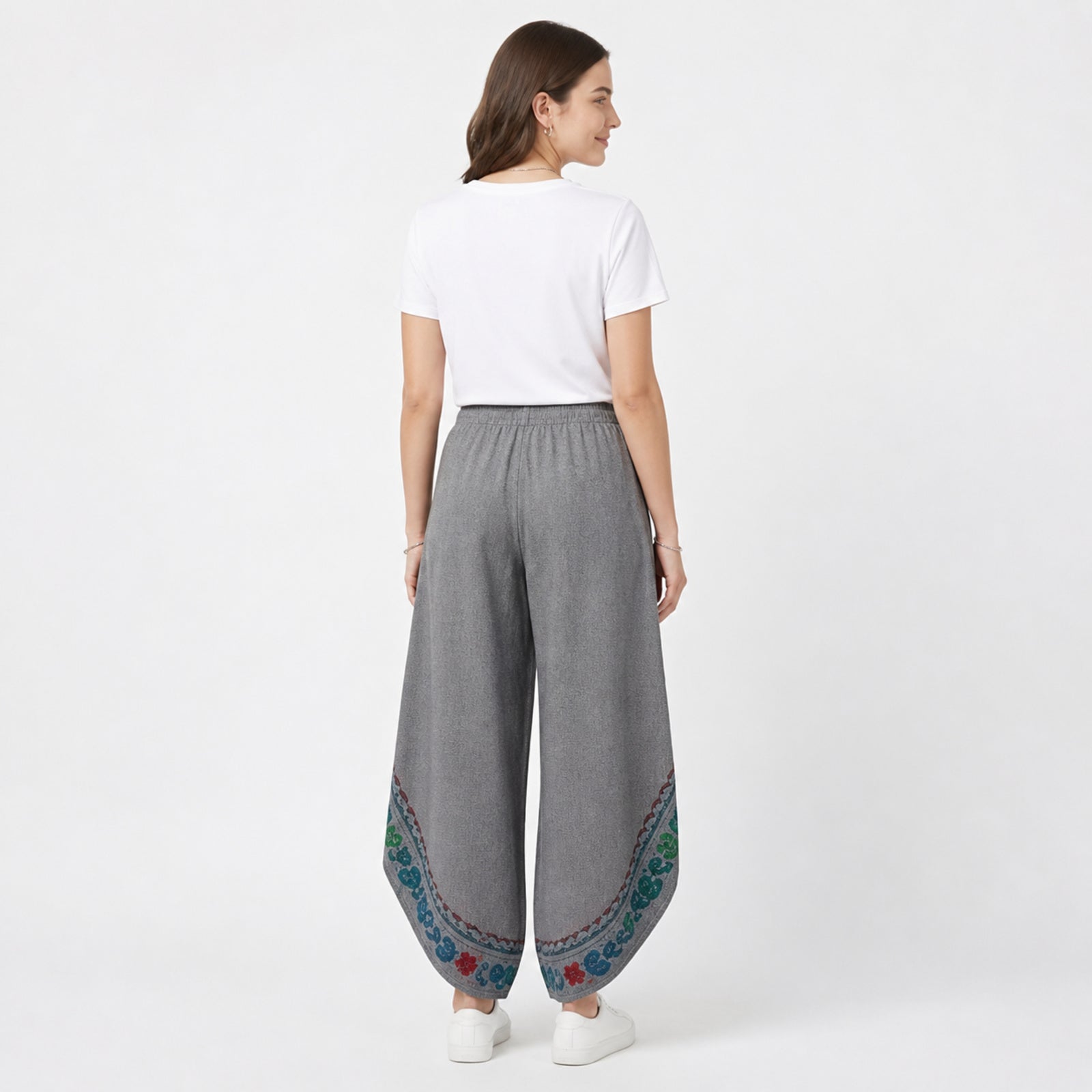 Grey Bloom Draped Wrap Trousers-4