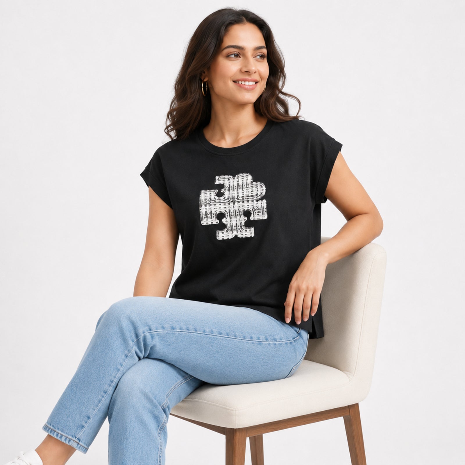 Women's Black Graphic Print Relaxed Fit T-Shirt | Premium Casual Cotton Top-2