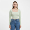 Women's Pista Green Ribbed Full Sleeve Crop Top-1