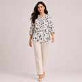 Women's Elegant Monochrome Abstract Speckled Pintuck Tunic Top-1