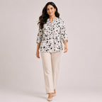 Women's Elegant Monochrome Abstract Speckled Pintuck Tunic Top-1