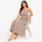 Women's Peach Sleeveless Co-Ord Set | Crop Top & High-Waist Maxi Skirt Two-Piece Outfit-2