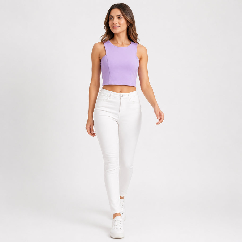 Women's Lavender Sleeveless Round Neck Crop Top-2