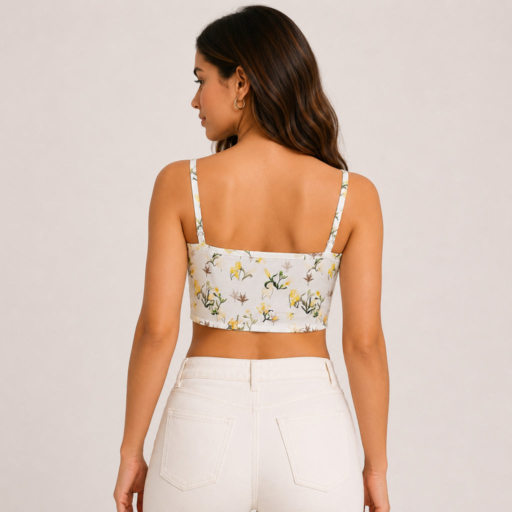 Women's White Floral Print Spaghetti Strap Crop Top-4