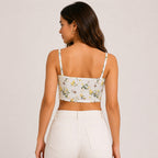 Women's White Floral Print Spaghetti Strap Crop Top-4