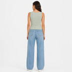 Women's Pista Green Solid Twist Front Sleeveless V-Neck Crop Top-1