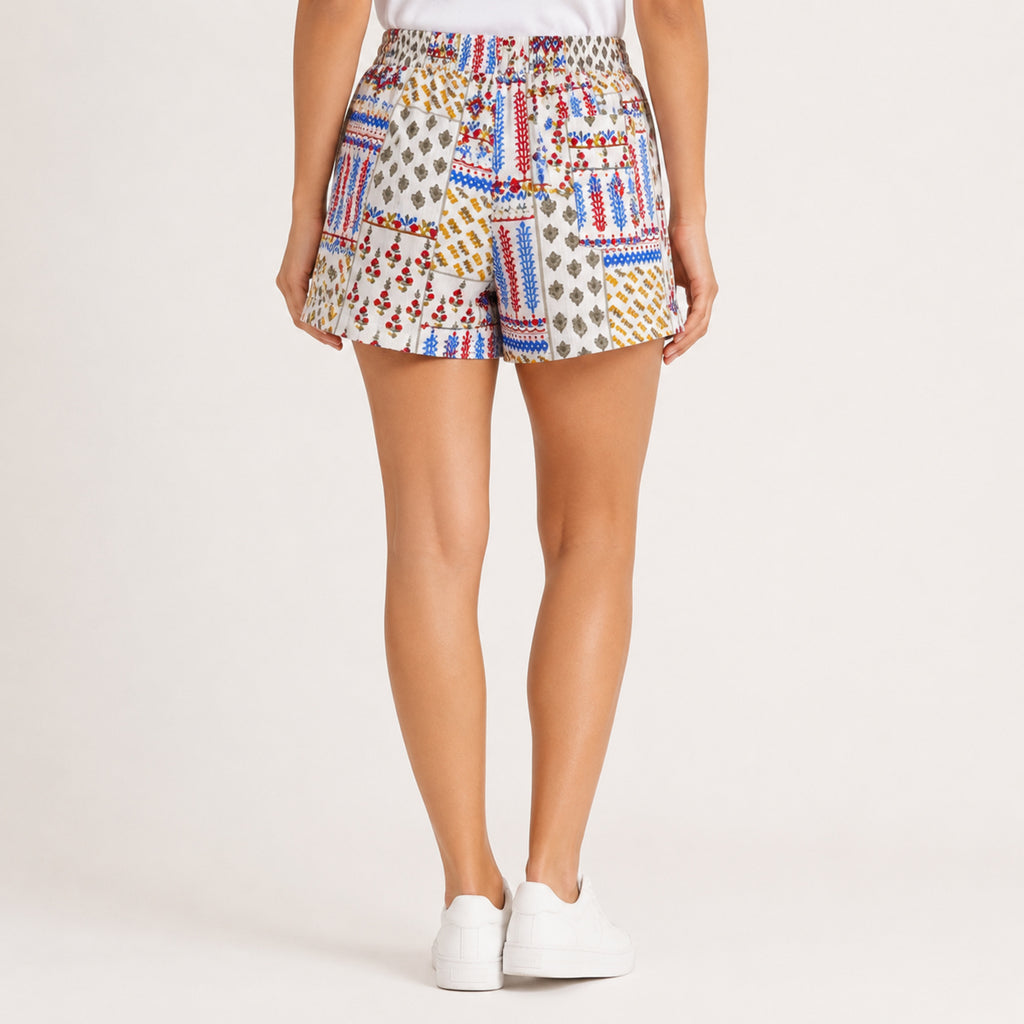 Women's Printed Elastic Waist Shorts-4
