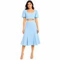 Women's Smoke Blue Puff Sleeve Crop Top & Midi Skirt Co-Ord Set-1