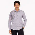 Men's Light Grey Printed Slim Fit Formal Shirt-2