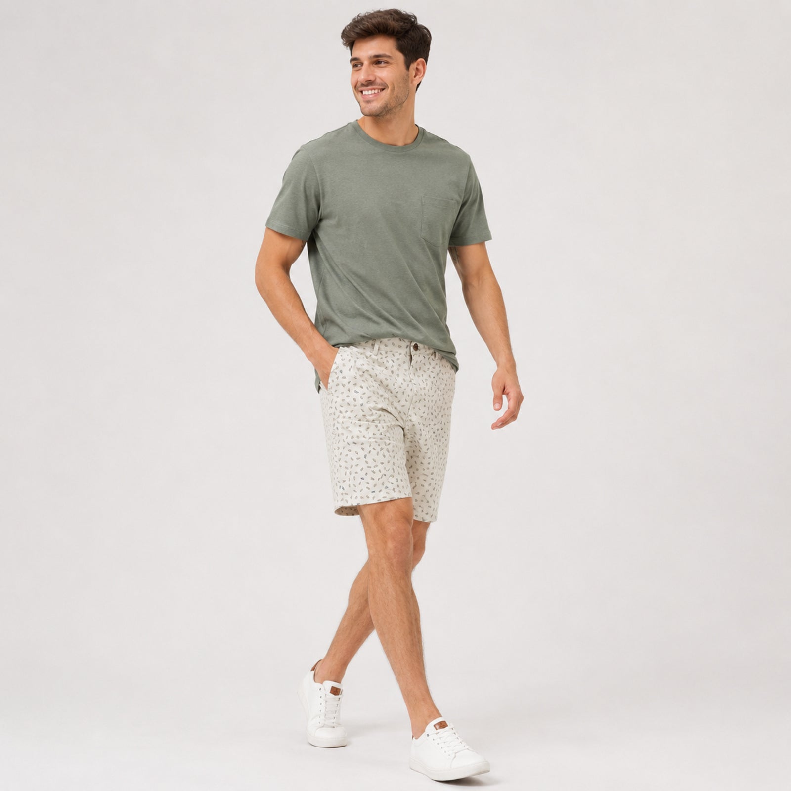 Men's White Printed Casual Summer Shorts-4