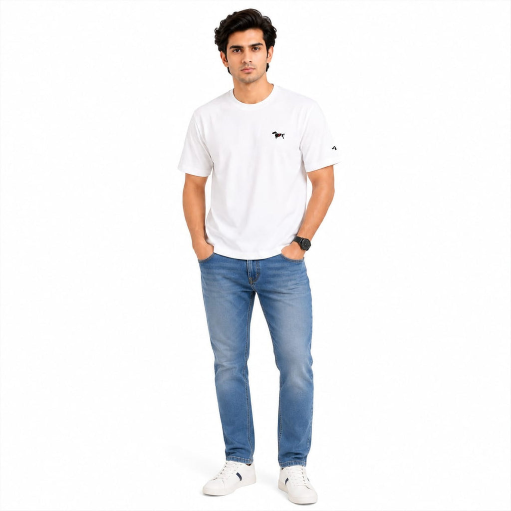 Men's White Minimal Logo Crew Neck T-Shirt-1