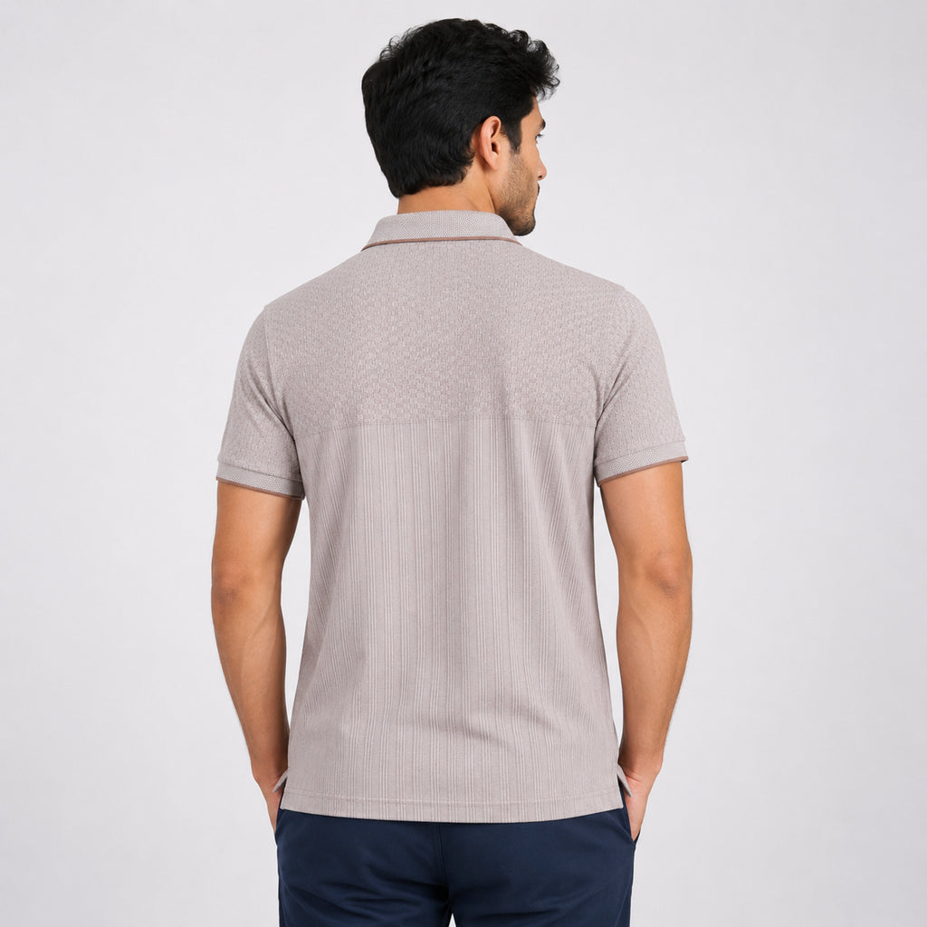 Men's Blush Sand Textured Polo T-Shirt-3