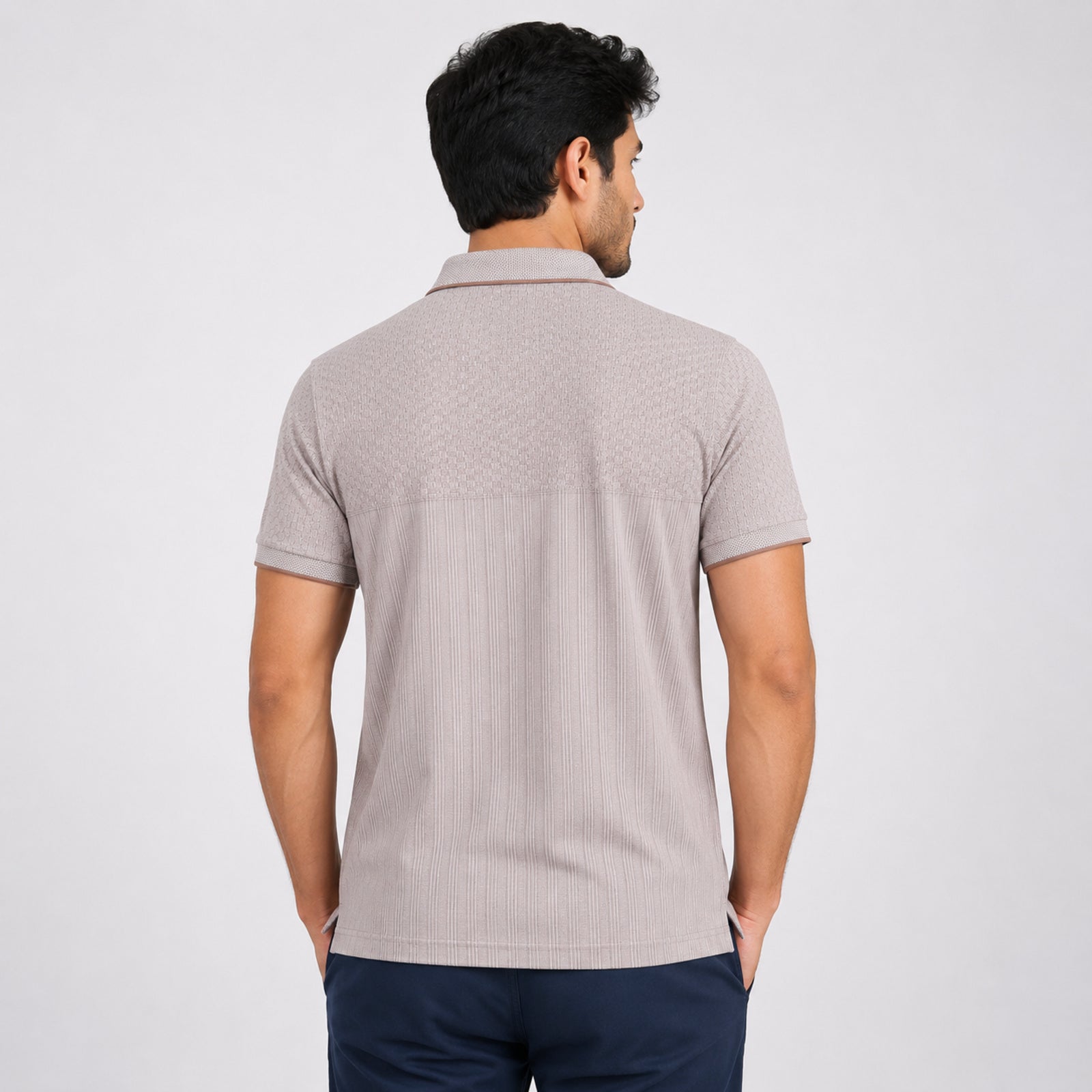 Men's Blush Sand Textured Polo T-Shirt-3