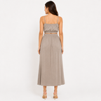 Women's Peach Sleeveless Co-Ord Set | Crop Top & High-Waist Maxi Skirt Two-Piece Outfit-4