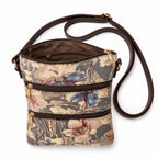 Women's Cream Floral Print Crossbody Sling Bag with Multi-Zip Compartments-4