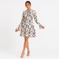 Women's Cream Abstract Printed Fit & Flare Mini Dress-1
