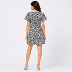 Women's Black Floral Print V-Neck Fit & Flare Mini Dress-4