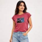 Women's Positive Vibes Graphic Printed Red T-Shirt-1