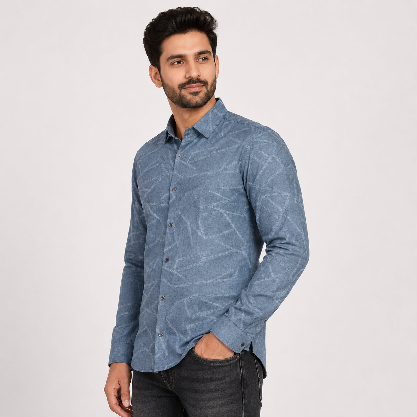 Men's Sky Blue Textured Casual Shirt-1