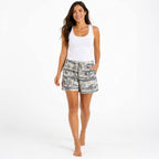 Women's Light Gray Tropical Beach Print Drawstring Shorts | Casual Summer Shorts with Pockets-2