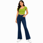 Women's Dark Blue Flared High-Rise Jeans | Casual Everyday Denim Pants-1