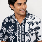 Men's Dark Blue Floral Print Half Sleeve Casual Shirt-3