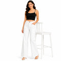 Women's White Wide Leg High-Rise Trousers | Solid Full Length Casual Palazzo Pants-1
