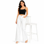 Women's White Wide Leg High-Rise Trousers | Solid Full Length Casual Palazzo Pants-1