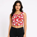 Women's Red Floral Printed Sleeveless Crop Top-1