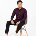 Men's Maroon Solid Long Sleeve Shirt with Patch Pocket-1