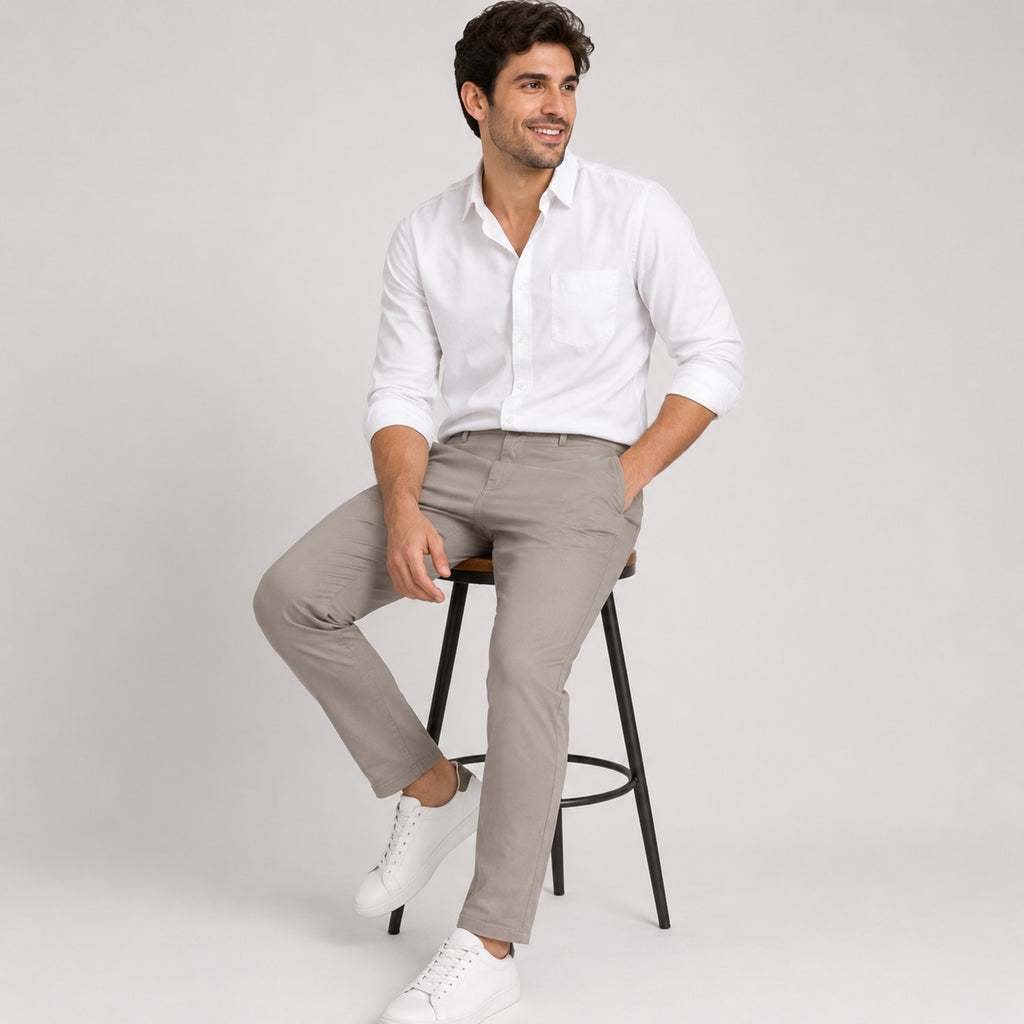 Men's Premium Stone Grey Slim Fit Formal Trousers-3