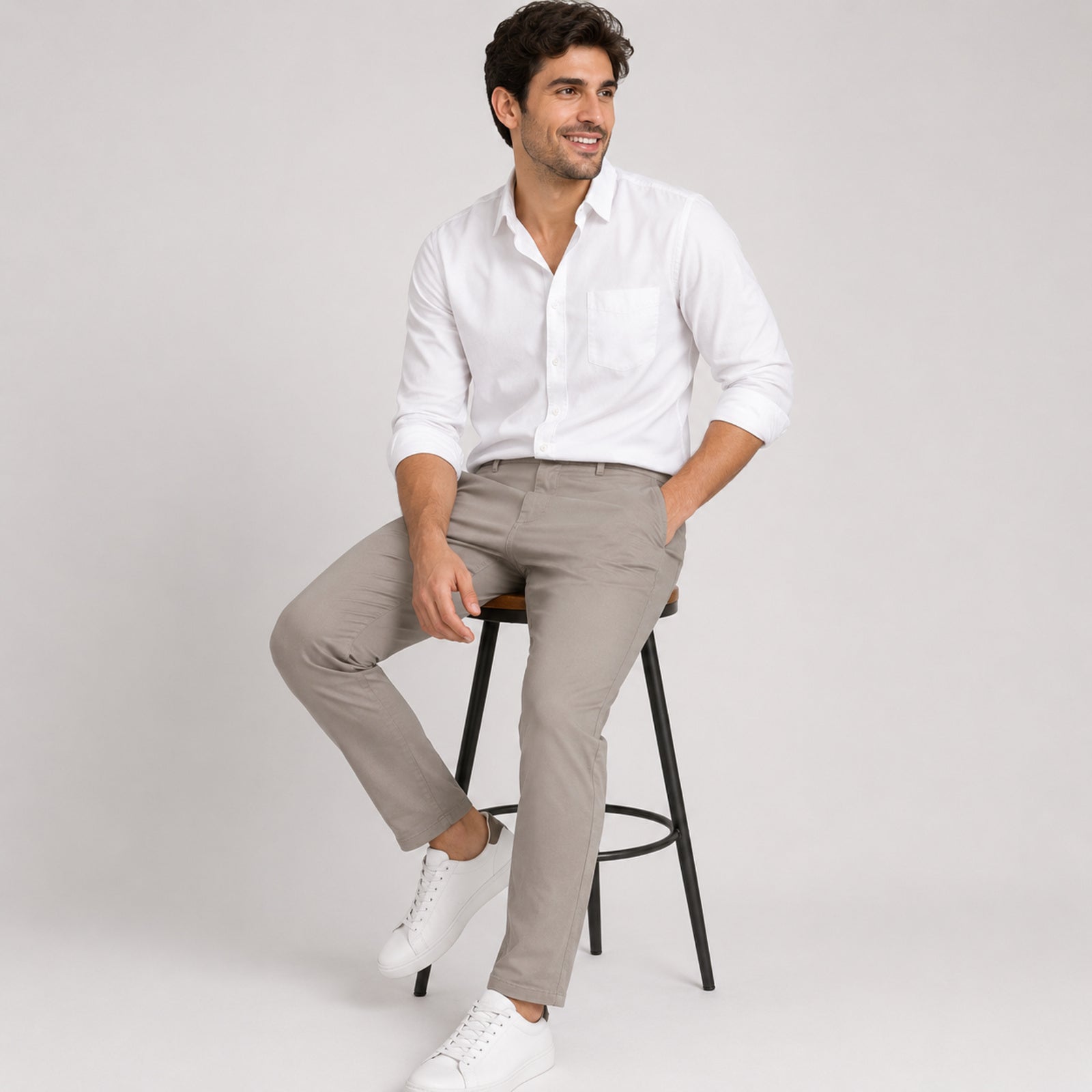 Men's Premium Stone Grey Slim Fit Formal Trousers-3