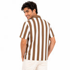 Men's Beige & White Vertical Stripe Polo T-Shirt-1