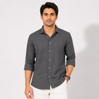 Men's Solid Grey Casual Full Sleeve Shirt-4