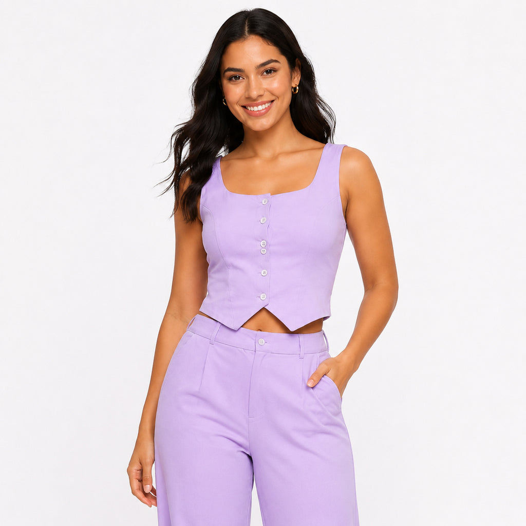 Women's Purple Sleeveless Crop Top & Wide Leg Co-ord Set-2