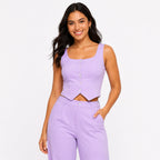 Women's Purple Sleeveless Crop Top & Wide Leg Co-ord Set-2