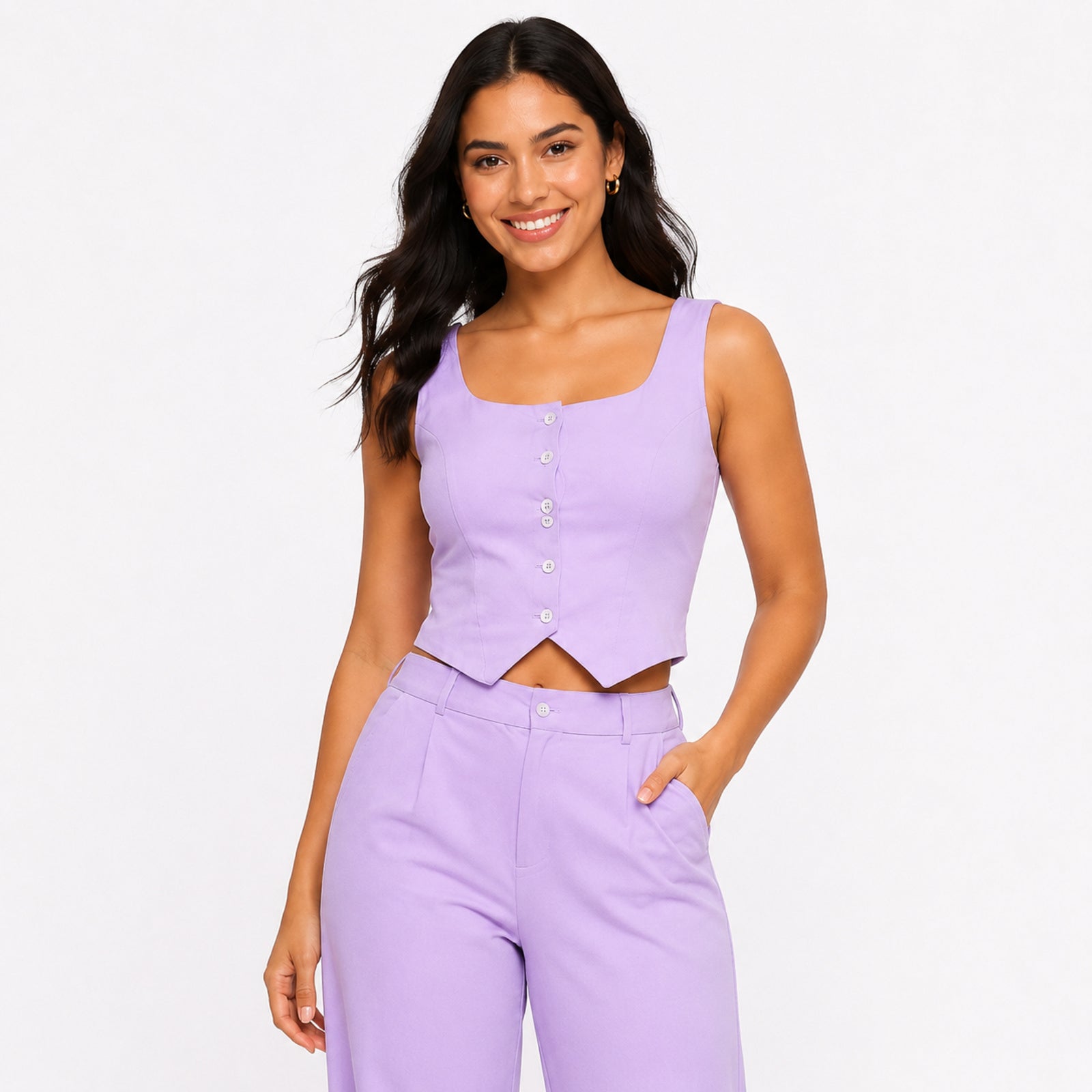 Women's Purple Sleeveless Crop Top & Wide Leg Co-ord Set-2