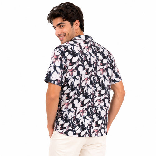 Men's Black Abstract Printed Half Sleeve Casual Shirt-1