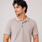 Men's Blush Sand Textured Polo T-Shirt-1