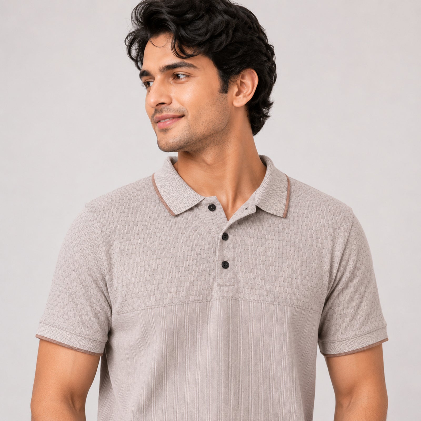 Men's Blush Sand Textured Polo T-Shirt-1