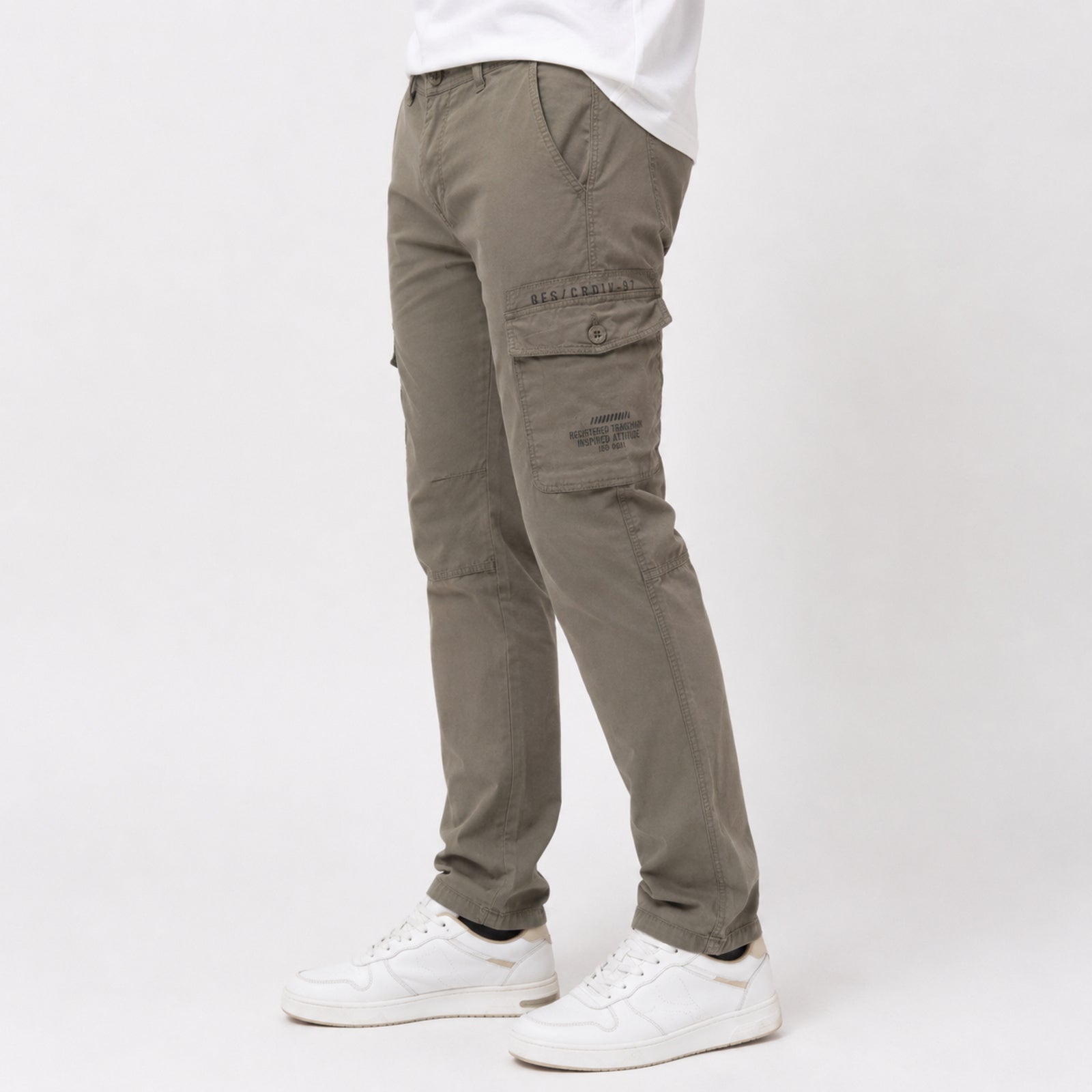 Men's Olive Green Slim Fit Cargo Pants-2