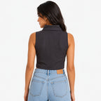 Women's Black Ribbed Sleeveless Crop Top-2
